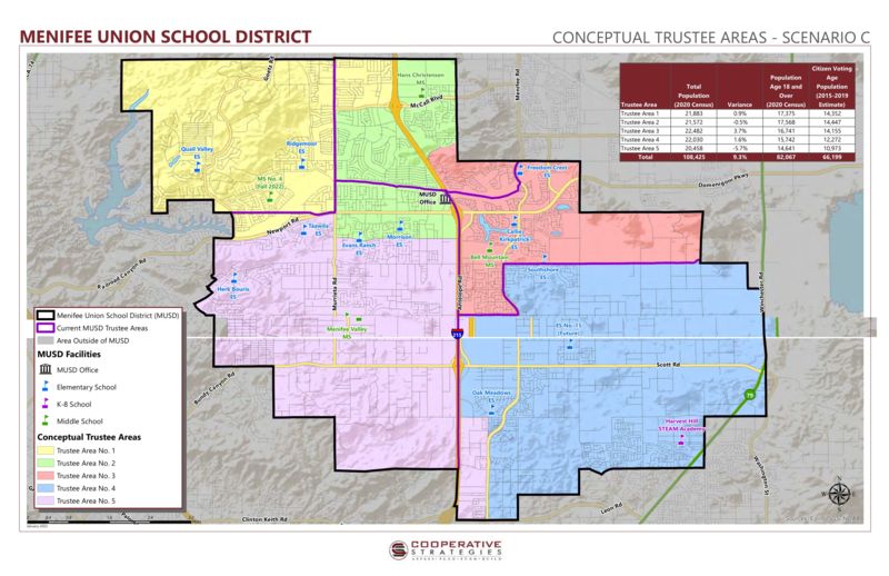 Map showing menifee union school district boundaries