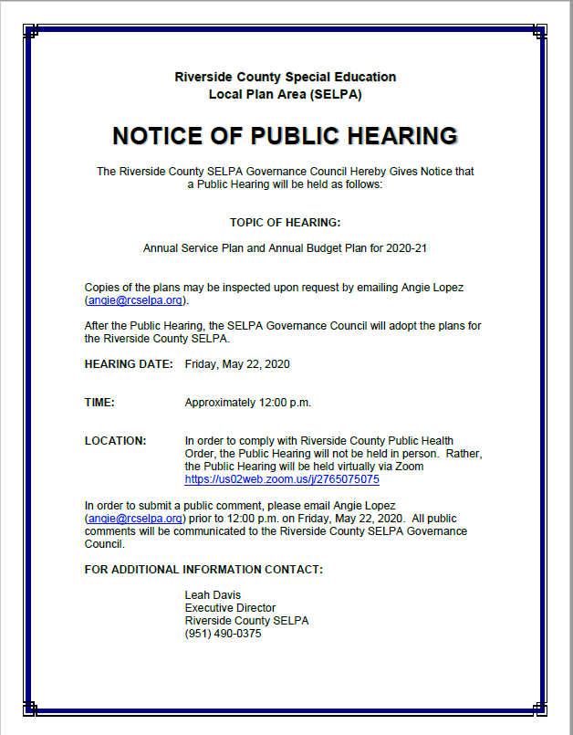 Notice of Public Hearing - English