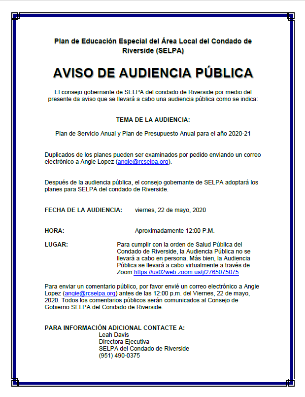 Notice of Public Hearing - Spanish